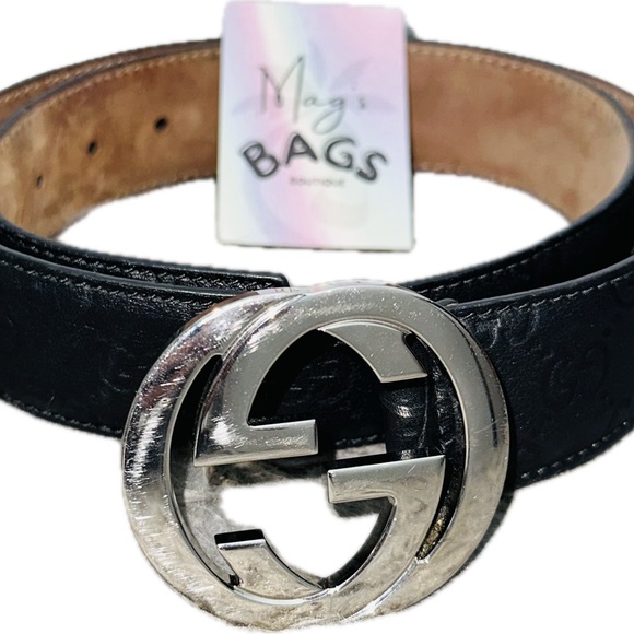 Gucci: Belt GG Interlocking Logo Monogram Leather Belt (Black) - Picture 6 of 15